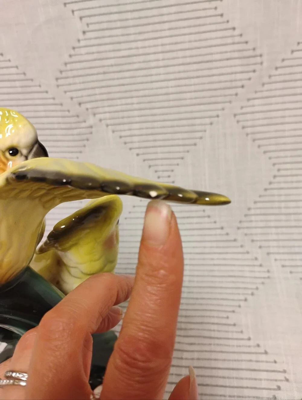 Vintage Mid Century Modern Ceramic Bird Figurine Cockatoos Hand Painted Glossy
